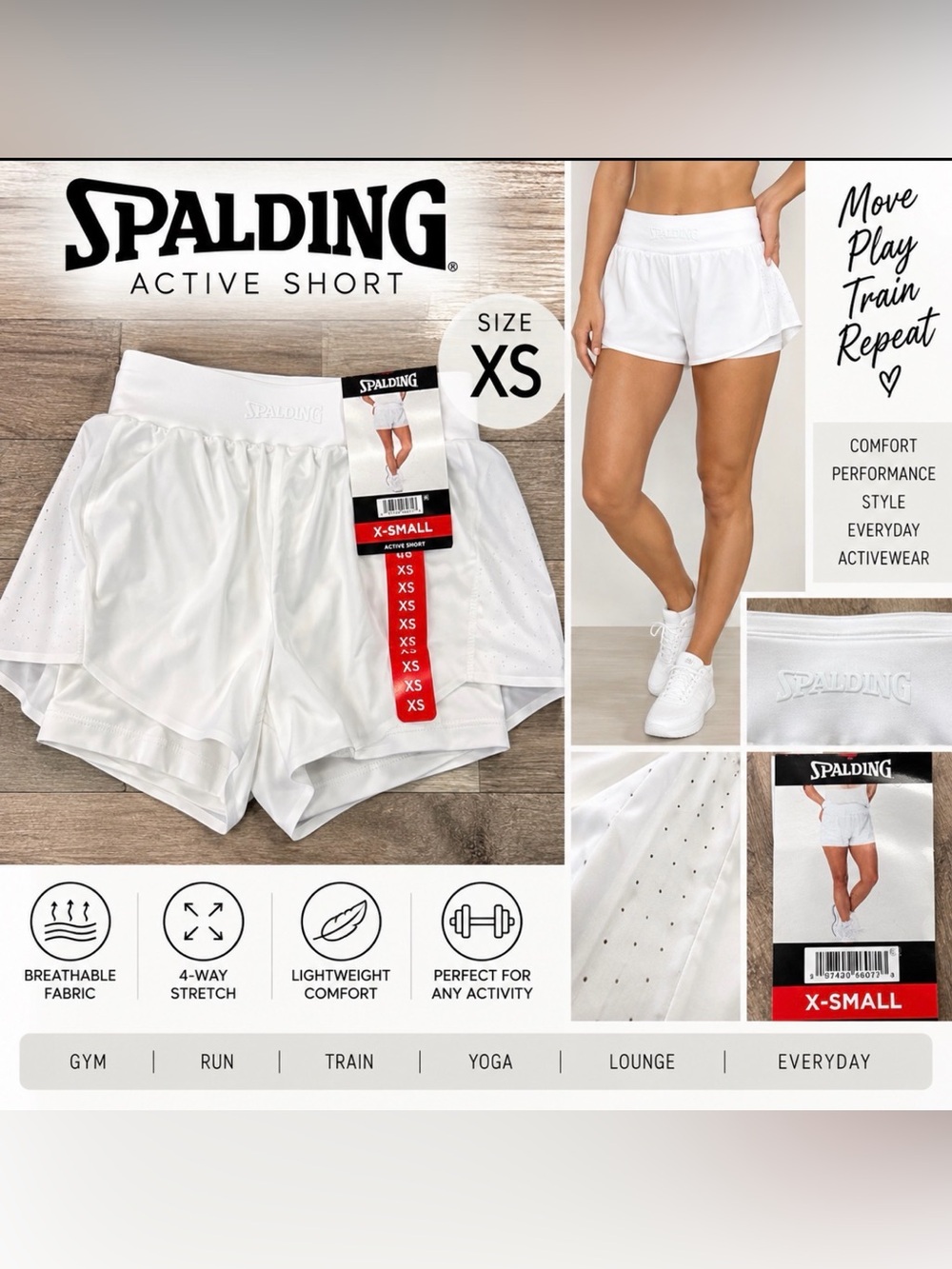Spalding Women’s Active Shorts White Size XS NWT